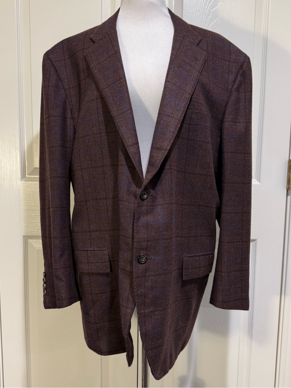 Kiton Napoli Cashmere Silk Sport Coat Jacket IT 64 US 54L Brown Plaid Blazer